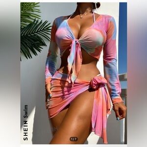 4 pcs tie dye halter triangle bikini swimsuit & cover up